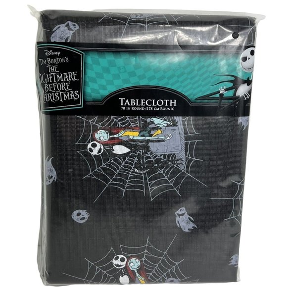 Disney Nightmare Before Christmas Tablecloth 70" Round Jack And Sally Spiderwebs - Picture 11 of 12
